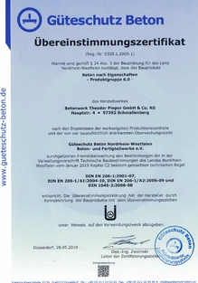DIN EN 206-1:2001-07, DIN EN 206-1/ Al:2004-10, DIN EN 206-1/ A2:2005-09 und DIN 1045-2:2008-08