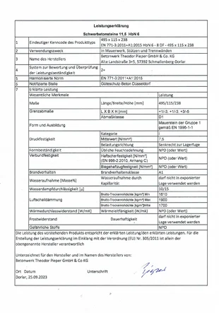 Leistungserklärungen Schwerbetonsteine